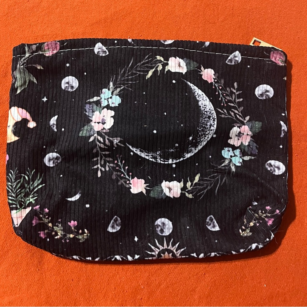 Large Moon and Flowers Makeup Bag